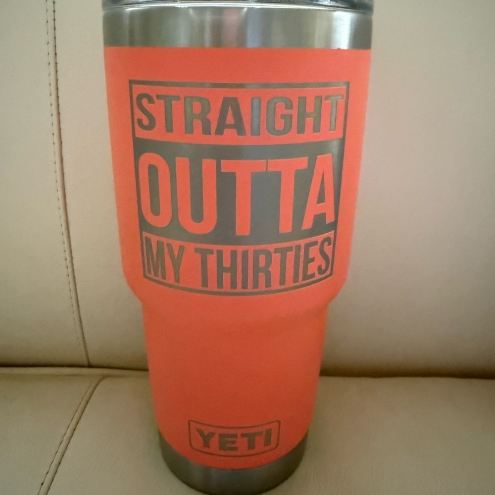 Yeti Bright Orange Tumbler with Bold Text